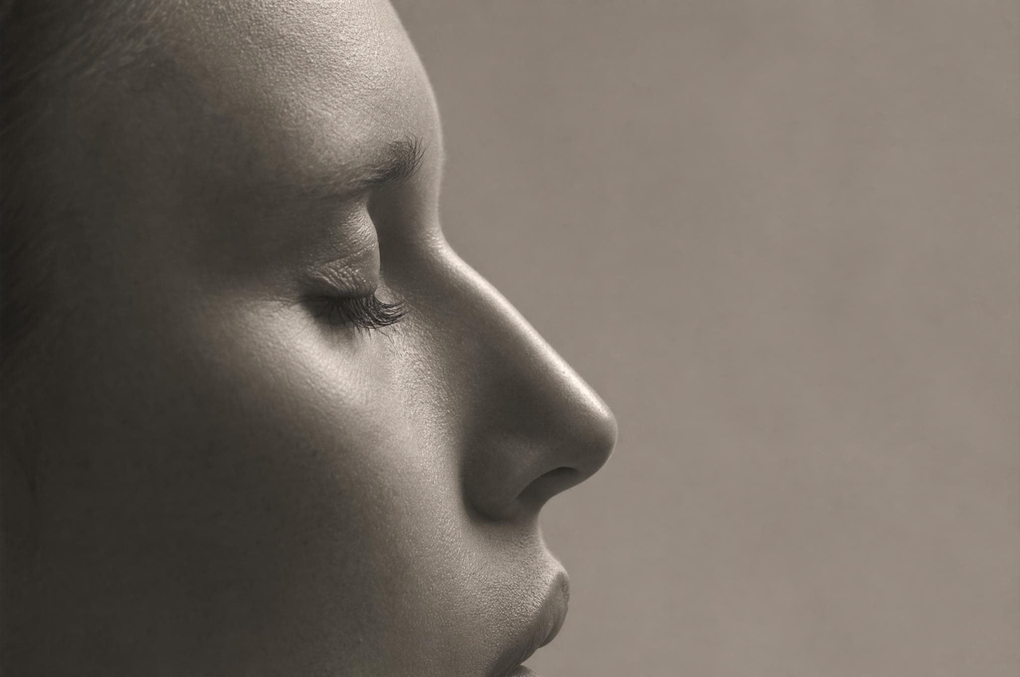 Profile silhouette tracing the line of a woman's nose and lips